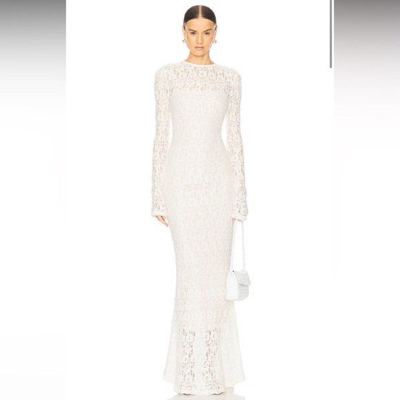 L'Academie Ivory Lace Long Sleeve Gown - Picture 1 of 7